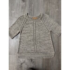 Ellen Tracy Women's Knit Sweater Medium Beige Speckled Short Sleeve Pullover